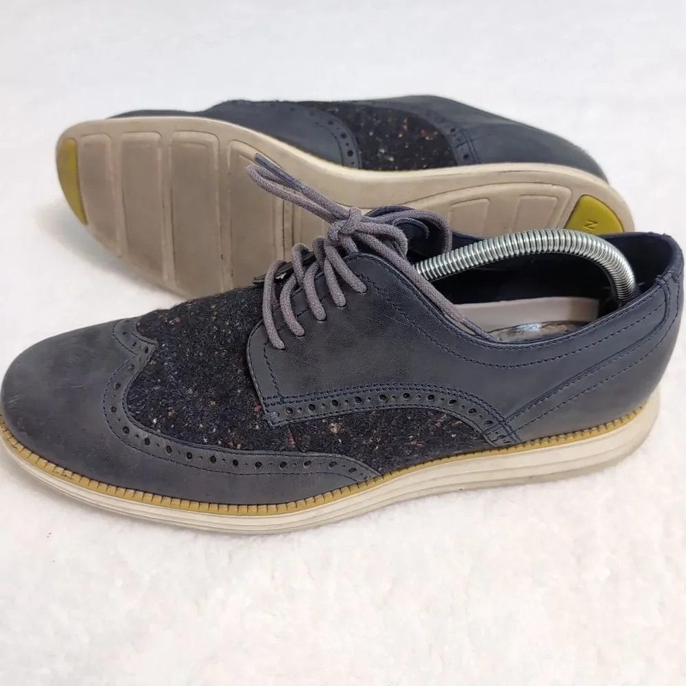 Cole Haan C30346 Mens‎ Original Grand Oxfords Wingtip Blue Leather Tweed Sz 10.5